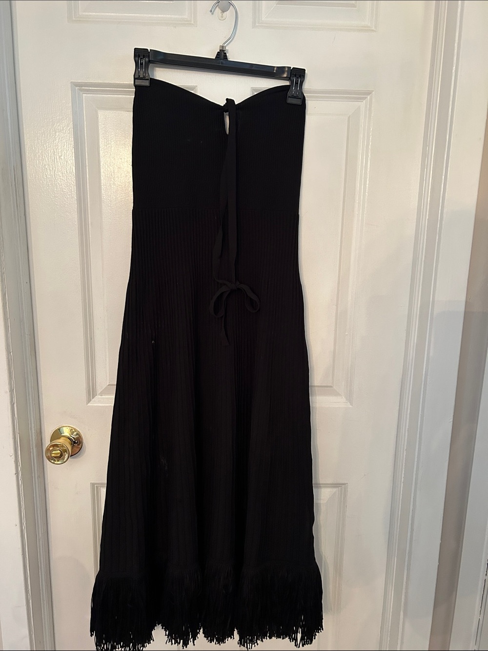 Express Strapless Black Maxi Dress with Fringe Hem